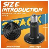 100W Ceramic Heat Emitter, Reptile Heat Bulbs, Ceramic Heat Lamp for Reptiles, Amphibian, Chicken, Dog, Cat (2-Pack) - Retail: $17