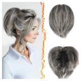 Claw Clip Short Human Hair Ponytail Extension - DIY Styles 8 Inch Real Human Hair Gray Messy Bun Hairpieces for Women - Thick Natural Short Ponytail with Bendable Metals Daily Wear - Retail: $32