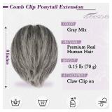 Claw Clip Short Human Hair Ponytail Extension - DIY Styles 8 Inch Real Human Hair Gray Messy Bun Hairpieces for Women - Thick Natural Short Ponytail with Bendable Metals Daily Wear - Retail: $32