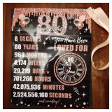 Large 80th Birthday Card for Women with Envelope, Black Rose Gold Happy 80th Birthday Guest Book Gifts Jumbo Eighty Greeting Card 1945 Decorations Party Supplies - Retail: $10