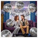 Big Silver Disco Ball Balloons - 22 Inch, Pack of 6 | Disco Party Decorations, 4D Sphere Disco Balloons | New Years Balloons, New Years Eve Party Supplies 2026 | Silver Birthday Decorations - Retail: 