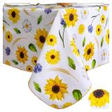 Heavy Duty Vinyl Tablecloth with Flannel Backing Waterproof Oil-Proof Plastic Table Cloth Stain-Resistant Wipeable Rectangle or Square Table Cover for Indoor and Outdoor (Yellow Flower, 60x102 Inch) -