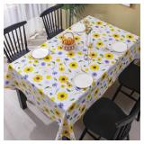 Heavy Duty Vinyl Tablecloth with Flannel Backing Waterproof Oil-Proof Plastic Table Cloth Stain-Resistant Wipeable Rectangle or Square Table Cover for Indoor and Outdoor (Yellow Flower, 60x102 Inch) -