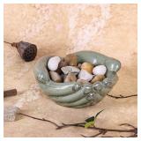 Ceramic Hands Bowl Dish Sculpture, Giving Hands Candy Holder for Succulent Planter, Crystal Rock Holder, Office, Keys Bowl for Entryway Table (Vintage Green) - Retail: $23