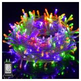 300 LED String Lights Outdoor Indoor, Extra Long 98.5FT Christmas Lights, 8 Lighting Modes, Plug in Waterproof Fairy Lights for Wedding Party Bedroom Decorations (Multicolor) - Retail: $16