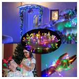 300 LED String Lights Outdoor Indoor, Extra Long 98.5FT Christmas Lights, 8 Lighting Modes, Plug in Waterproof Fairy Lights for Wedding Party Bedroom Decorations (Multicolor) - Retail: $16