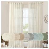 108 inch Linen Curtains for Living Room, Back Tab and Rod Pocket Cream Ivory Extra Long Curtains Light Filtering Neutral Drapes for Large Window, 2 Panels,52 x 108 Inch, 9FT, Natural - Retail: $45