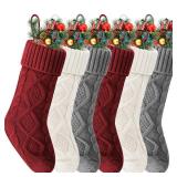 Christmas Stockings 6 Pack, 18 Inches Large Size Knitted Xmas Stocking for Fireplace, Holiday Party Decorations (Gray White Red) - Retail: $30