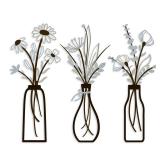 3 Pieces Metal Vase Flowers Wall Arts - Rustic Farmhouse Style DÃ©cor Metal Wall Art Black Minimalist Flower Natural Themed Wall Decors for Home Bedroom Dining Room Housewarming (Brown-Blue, Vase-C)