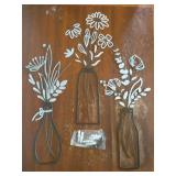 3 Pieces Metal Vase Flowers Wall Arts - Rustic Farmhouse Style DÃ©cor Metal Wall Art Black Minimalist Flower Natural Themed Wall Decors for Home Bedroom Dining Room Housewarming (Brown-Blue, Vase-C)