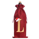 Burlap Wine Bag Christmas Wine Bags With Letters Wine Champagne Gift Bag With Drawstring Letter L - Retail: $10
