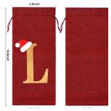 Burlap Wine Bag Christmas Wine Bags With Letters Wine Champagne Gift Bag With Drawstring Letter L - Retail: $10