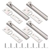 4 Pcs Solid Brass Surface Bolt Door Slide Bolt Door Latches for Top of Slide Latch Lock(4,Silver) - Retail: $24"