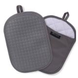 2PCS Silicone Pot Holders, Oven Mitts Heat Resistant Hot Pads with Pockets, Non Slip Pot Holder for Kitchen Baking and Cooking| 9.8 x 7 Inches | Towel Cloth Interior Lining - Gray - Retail: $8