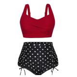 Hanna Nikole Plus Size High Waist Swimsuit V Neck Bathing Suit and Pants Set Red and Polka Dots 12 Plus - Retail: $32