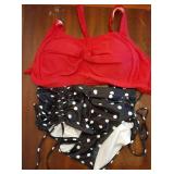 Hanna Nikole Plus Size High Waist Swimsuit V Neck Bathing Suit and Pants Set Red and Polka Dots 12 Plus - Retail: $32