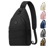 Crossbody Bags for Women Men Trendy Sling Bag Backpack Casual Chest Bag with Convertible Shoulder Strap Travel Cross Body Bag for Hiking Traveling Outdoors(Black) - Retail: $10