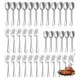 Spoons and Forks Set, Set of 30 Top Food Grade Stainless Steel Forks and Spoons Silverware Set, Kitchen Utensils Forks (8 Inch) and Spoons (6.69 Inch) Cutlery Set, Mirror Finish & Dishwasher Safe - Re