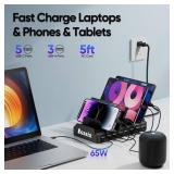 300W Charging Station for Multiple Devices, 8 Port Multi USB C Fast Charger Station Dock for MacBook iPhone 17/16/15/14/13/12 Samsung Pixel Series iPad, Black (6 Mixed Short Cables Included) - Retail: