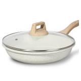 ESLITE LIFE Nonstick Ceramic Frying Pan Skillet with Lid, Non-Toxic Egg Omelette Kitchen Cooking Pans Compatible with All Stovetops (Gas, Electric & Induction), PTFE & PFOA Free (White, 9.5\" w/Lid) -