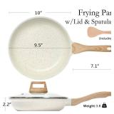 ESLITE LIFE Nonstick Ceramic Frying Pan Skillet with Lid, Non-Toxic Egg Omelette Kitchen Cooking Pans Compatible with All Stovetops (Gas, Electric & Induction), PTFE & PFOA Free (White, 9.5\" w/Lid) -