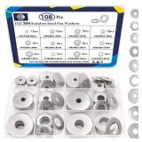 ZQZ 108Pcs Flat Washers, 304 Stainless Steel Fender Washers Assortment, 12 Different Sizes Wide Washer M3 M4 M5 M6 M8 M10 M12 Assorted Flatwashers Kit - Retail: $10