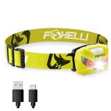 BLACK STRAP,No charging Cable Foxelli USB-C Rechargeable LED Headlamp â Super Bright, Lightweight Head Lamp for Running, Camping, Hiking & Work â Comfortable Fit for Adults & Kids - Retail: 