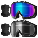 Motorcycle Goggles, 2 Pack Dirt Bike Goggles ATV Offroad Riding Motocross Protective UTV Helmet Glasses with 2 Pack Neck Breathable Bandana Mask for Adults Youth Kids (Gery+Color) - Retail: $14