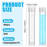 Kanayu 100 Pcs 10ml Plastic Test Tubes with Lids Vial Cap Container Small Storage Test Lab Tubes with Silicone Ring for Science Experiments Sample Liquid Party Decor Home Candy Storage - Retail: $20