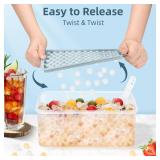 Pre Owned  Mini Ice Cube Trays, 0.55â Tiny Pebble Ice for Iced Coffee & Cocktails, Fast Chill, Easy Twist Release, Stackable with Lid & Storage Bin (4 Pack, Blue) - Retail: $20