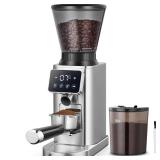 PRE OWNED AMZCHEF Coffee Grinder, Burr Coffee Bean Grinder for Home Use with 48 Precise Grind Settings, Detachable Funnel Stand for Espresso, LED Control Panel, Anti-static Design, silver - Retail: $8