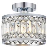 Pevfah Crystal Chrome Ceiling Light, Modern Semi Flush Mount Ceiling Lighting Fixture, Round Hallway Lighting Fixtures for Entryway Kitchen Bedroom Laundry Room, 1-Light, 9 Inch - Retail: $40