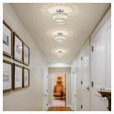 Pevfah Crystal Chrome Ceiling Light, Modern Semi Flush Mount Ceiling Lighting Fixture, Round Hallway Lighting Fixtures for Entryway Kitchen Bedroom Laundry Room, 1-Light, 9 Inch - Retail: $40