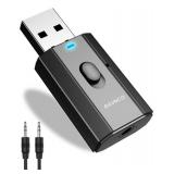 Bluetooth Car Adapter, Mini Bluetooth 5.0 Stereo Transmitter Receiver, Wireless 3.5mm Aux Jack Hands-Free Calls Kit Audio Adapter Built-in Mic for Car Speaker, Home Stereo, Headphones, PC,TV More - Re