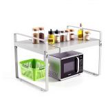 GZQIUYI Expandable Cabinet Shelf Organizer 14-25 Inch Adjustable Length, 9\" Wide 2-Tier (8\" Bottom Layer) Metal Storage Rack for Kitchen Pantry, Under Sink Countertop - Heavy Duty White(1 Pack) - Re