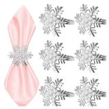 6 Pack Silver Snowflake Napkin Rings, Metallic Christmas Napkin Buckles for Holiday Table Decor - Retail: $8