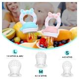 Baby Fruit Food Feeder Pacifier - Fresh Teething Pacifiers, Infant Fruit Teething Teether Toy for 3-24 Months, 6 Pcs Silicone Pouches for Toddlers & Kids & Babies, Piggy Handle 2-Pack (Yellow) - Retai