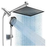 Cobbe 11.8 Inch Rain Shower Head with 6 Modes Handheld Water Sprayï¼High Pressure Showerhead Combo with 11 Inch Adjustable Extension Arm, Chrome - Retail: $32