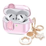 (with Safety Lock) Clear Case Compatible with Cute Apple Airpods 4 Cases 2024 Women, VISOOM Soft TPU Transparency Air pods 4 Gen Cases iPods 4 Earbuds Case Girl Bling Keychain for Airpod iPod 4th Gen 