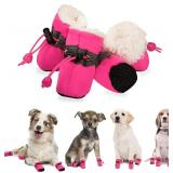 YAODHAOD Dog Shoes for Winter, Dog Boots & Paw Protectors, Fleece Warm Snow Booties for Puppy with Reflective Strip Anti-Slip Rubber Sole for Small Medium Size Dogs,Size 5: 1.9\"x1.5\" (L*W),Pink - Re