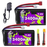 2S 7.4V Li-ion 3400mAh Battery with Dean-Style T Plug,Rechargeable Capacity RC Batteries Fit for Most 1/10, 1/12, 1/16 Scale RC Cars and Trucks WLtoys 4WD Speed RC Cars - Retail: $26