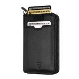 Vaultskin NOTTING HILL Minimalist Leather Zipper Wallet for Women and Men: Slim Multi Cardholder with RFID Blocking and Keychain Ring (Black) - Retail: $50
