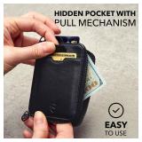 Vaultskin NOTTING HILL Minimalist Leather Zipper Wallet for Women and Men: Slim Multi Cardholder with RFID Blocking and Keychain Ring (Black) - Retail: $50