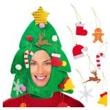 DomeStar Christmas Tree Hat with 7PCS Ornaments, Funny Crazy Santa Hat for Party Celebrations - Retail: $10