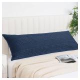 Cover Only PHF 100% Cotton Waffle Body Pillowcase with Zipper, 1 Pack 20\" x 54\" Soft Skin-Friendly Pillow Sham, No Filling, Aesthetic Woven and Breathable Waffle Weave Body Pillow Cover for Bed, Blu