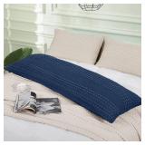 Cover Only PHF 100% Cotton Waffle Body Pillowcase with Zipper, 1 Pack 20\" x 54\" Soft Skin-Friendly Pillow Sham, No Filling, Aesthetic Woven and Breathable Waffle Weave Body Pillow Cover for Bed, Blu
