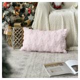 ONE PILLOW CASE AVOIN colorlife Christmas Tree Pink Throw Pillow Covers Set of 1, 12 x 20 Inch Soft Plush Faux Fur Jacquard Cushion Case Festivals Winter Decoration for Sofa Couch - Retail: $12