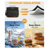 HOTOR Insulated Lunch Box for Men & Women - Leak-Proof Cooler Lunch Bag with 4 Pockets, Adjustable Strap, Ideal for Work, Picnic, Travel - Large, Black, 13.0\"Ã7.9\"Ã9.1\" - Retail: $17
