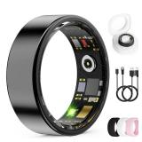 UniJethro Smart Ring for Women & Men, Health Tracker Ring with Heart Rate, Blood Oxygen,Blood Pressure, IP68 Waterproof Fitness Ring, Sleep Tracker for iPhone and Android, No APP Fee (Black, 9#) - Ret