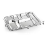 Fasmov 4 Pack Stainless Steel Rectangular Divided Dinner Tray, 6 Sections Stainless steel Metal Plate for Adults, Picky Eaters, Campers, and Portion Control - Retail: $19